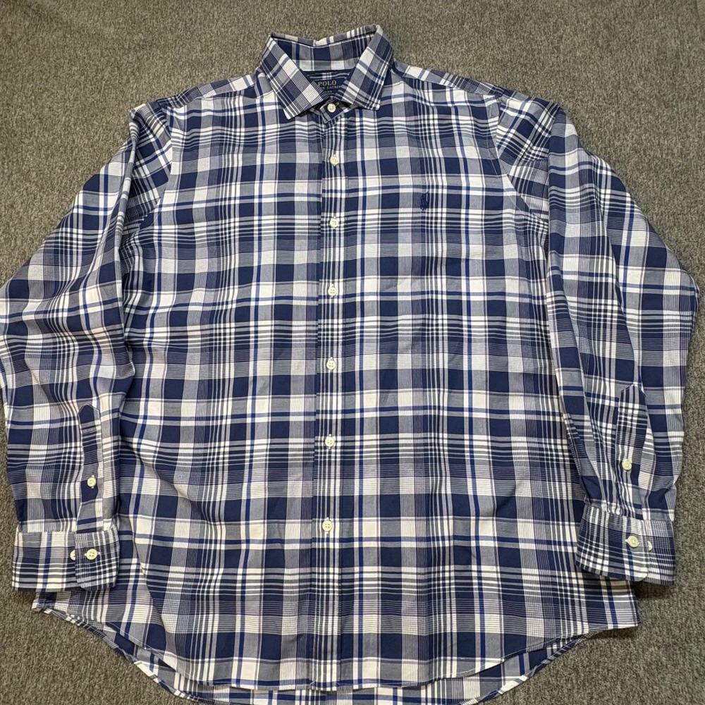 Polo Ralph Lauren Performance Shirt Mens XL Blue Purple Plaid Long Sleeve Button